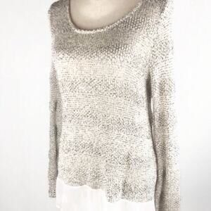 Lush Loose Knit Sweater Ivory High Low Long Sleeve Womens Sheer Hemline